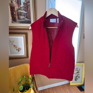 Vintage Red Quilted Vest with Plaid Lining, Pockets & Snowflake Zipper US 16P